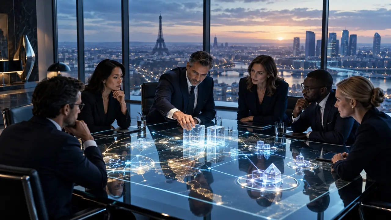 Deux dirigeants échangent lors d'une réunion stratégique dans une entreprise technologique