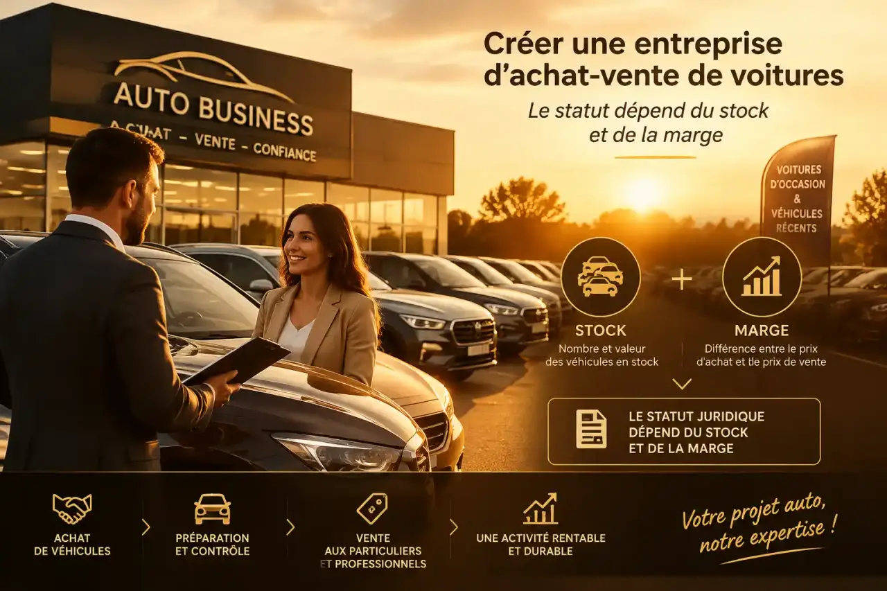 Créer une entreprise d’achat-vente de voitures : le statut dépend du stock et de la marge