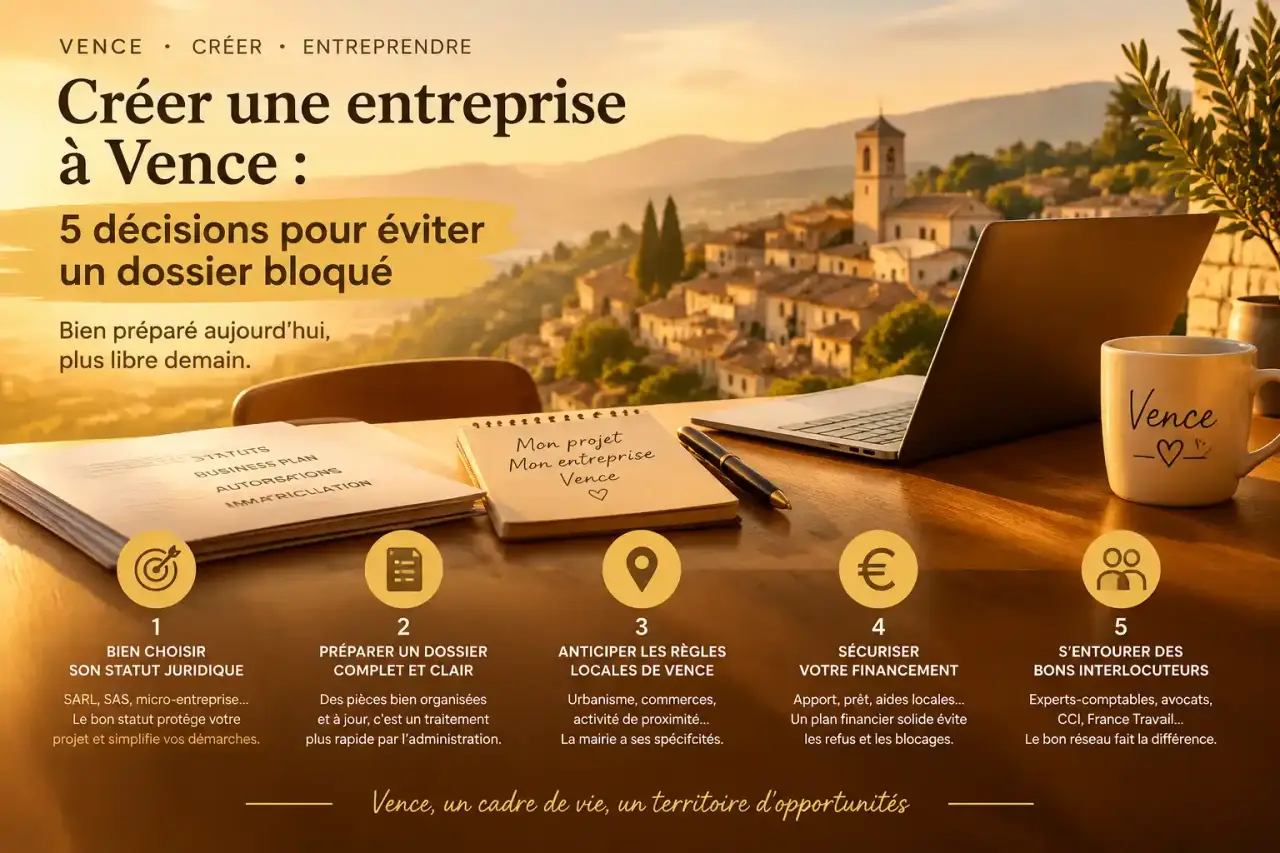 Créer une entreprise à Vence : 5 décisions pour éviter un dossier bloqué