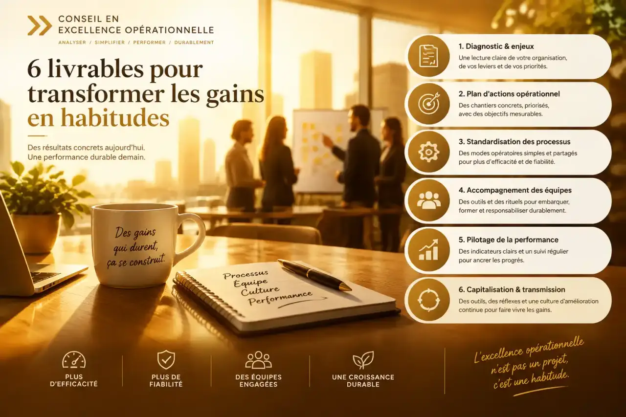 Cabinet de conseil en excellence opérationnelle : 6 livrables pour transformer les gains en habitudes